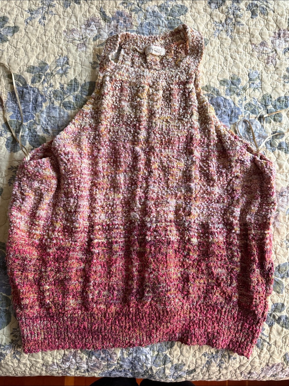 Anthropologie Pilcro Cable-Knt Boho Summer Halter Knit Top - Pink & Gold Tones